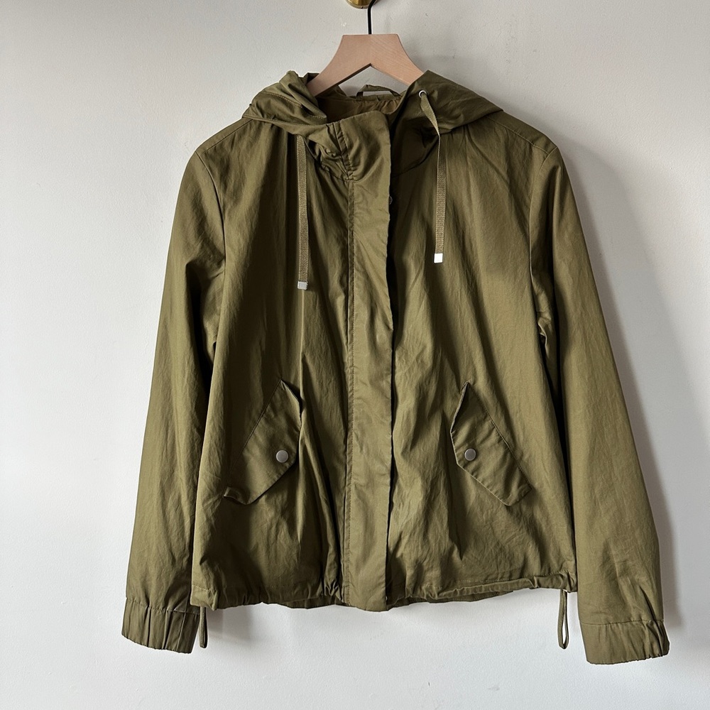 H&M Army Green Lightweight Drawstring Hooded Jacket Size 8